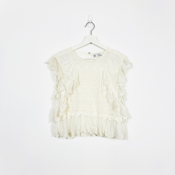Zara White Semi-Sheer Frilly Top - Picture 1 of 5